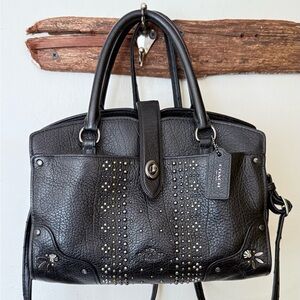 Coach Black Leather Studded Satchel Bag